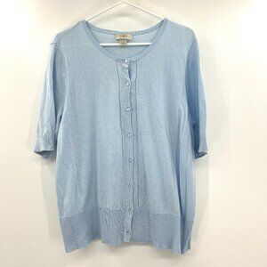 Loft 100% Cotton Light Blue Short Sleeve Cardigan Women's XL